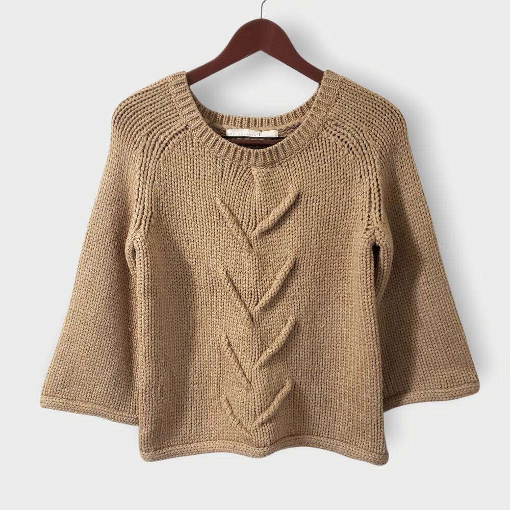 Dorothee Schumacher Braided Cable‎ Knit Wool Flare Pullover Sweater Tan Sz 4